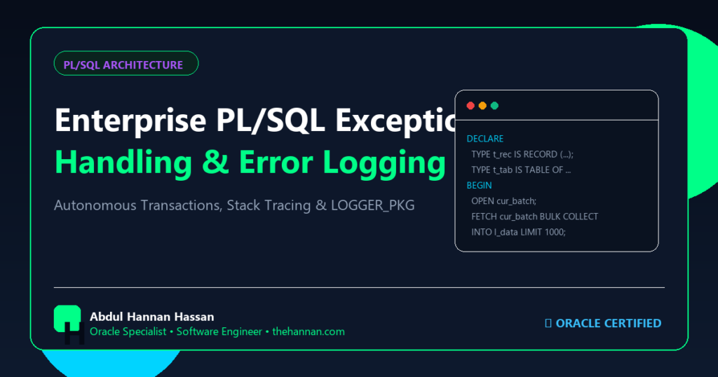 Enterprise PL/SQL Exception Handling Architecture: Autonomous Logging, Call Stacks, and Resilient Recovery