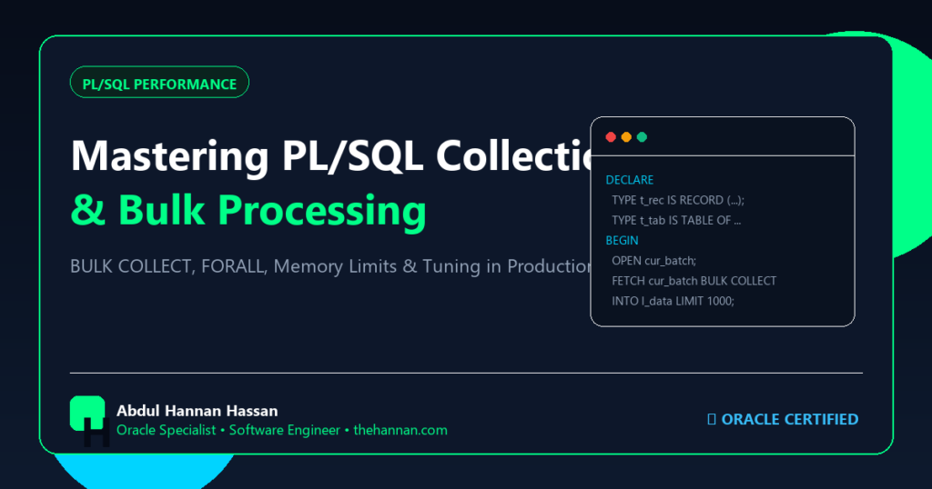 Mastering PL/SQL Collections & Bulk Processing: BULK COLLECT, FORALL, and Performance Optimization
